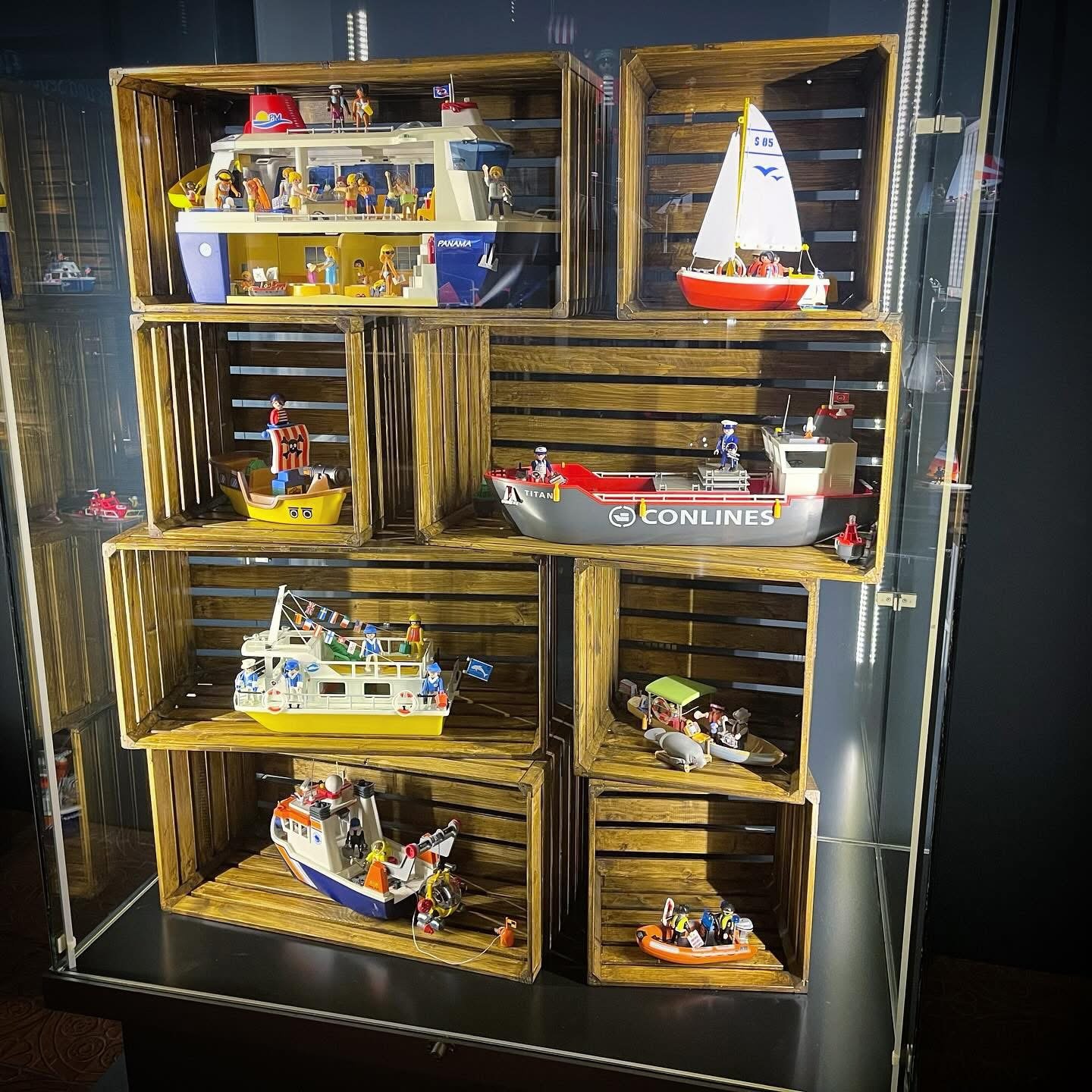 PLAYMOBIL ships and boats in wooden crates